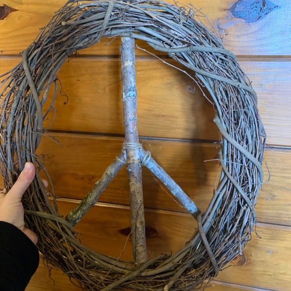 Handmade Rustic Peace Sign Wreath - Picture 2 of 4